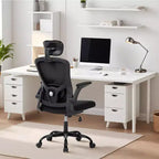 Fauteuil de bureau ergonomique avec dossier haut en maille, appuie-tête et support lombaire réglables, accoudoirs relevables