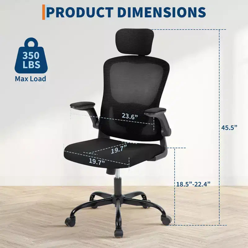 Fauteuil de bureau ergonomique avec dossier haut en maille, appuie-tête et support lombaire réglables, accoudoirs relevables