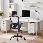 Fauteuil de bureau ergonomique avec dossier haut en maille, appuie-tête et support lombaire réglables, accoudoirs relevables