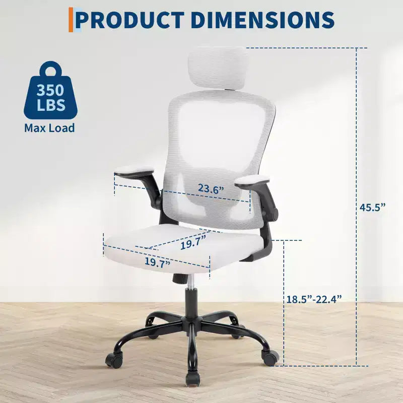 Fauteuil de bureau ergonomique avec dossier haut en maille, appuie-tête et support lombaire réglables, accoudoirs relevables