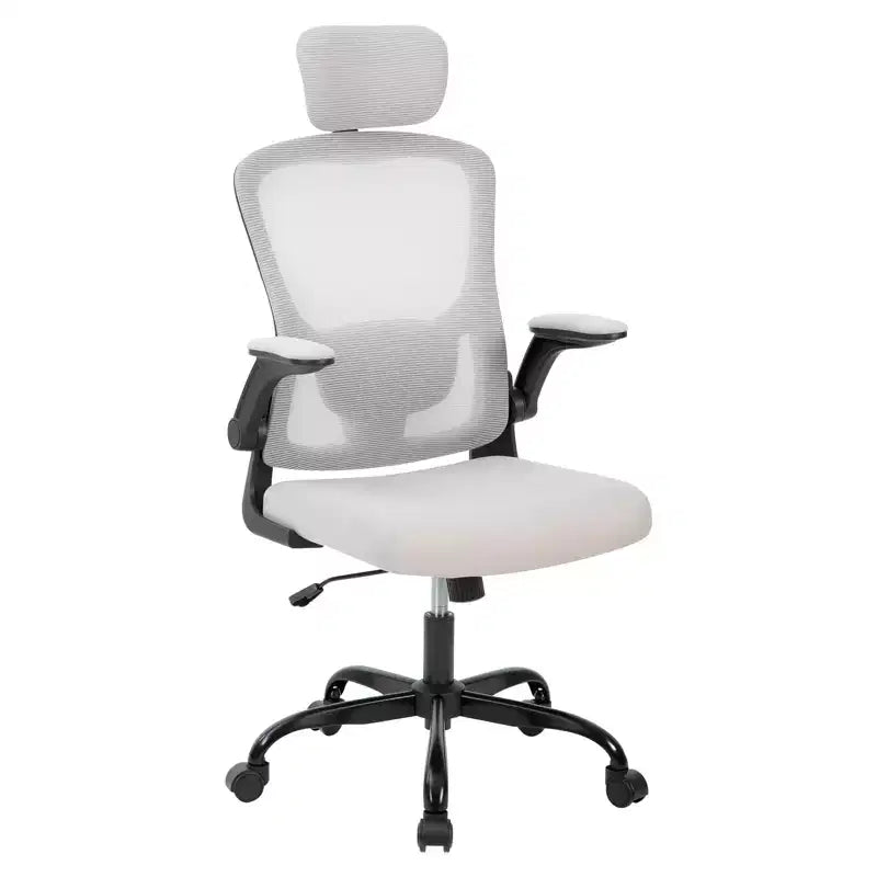 Fauteuil de bureau ergonomique avec dossier haut en maille, appuie-tête et support lombaire réglables, accoudoirs relevables