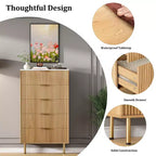 Commode à 5 tiroirs pour chambre à coucher, commode haute en bois de 119 cm avec poignées dorées, commode de rangement cannelée, commode de placard pour chambre à coucher