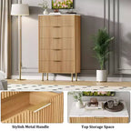 Commode à 5 tiroirs pour chambre à coucher, commode haute en bois de 119 cm avec poignées dorées, commode de rangement cannelée, commode de placard pour chambre à coucher