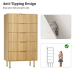 Commode à 5 tiroirs pour chambre à coucher, commode haute en bois de 119 cm avec poignées dorées, commode de rangement cannelée, commode de placard pour chambre à coucher