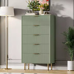 Commode à 5 tiroirs pour chambre à coucher, commode haute en bois de 119 cm avec poignées dorées, commode de rangement cannelée, commode de placard pour chambre à coucher