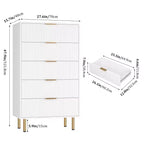 Commode à 5 tiroirs pour chambre à coucher, commode haute en bois de 119 cm avec poignées dorées, commode de rangement cannelée, commode de placard pour chambre à coucher