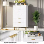 Commode à 5 tiroirs pour chambre à coucher, commode haute en bois de 119 cm avec poignées dorées, commode de rangement cannelée, commode de placard pour chambre à coucher