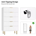 Commode à 5 tiroirs pour chambre à coucher, commode haute en bois de 119 cm avec poignées dorées, commode de rangement cannelée, commode de placard pour chambre à coucher