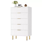 Commode à 5 tiroirs pour chambre à coucher, commode haute en bois de 119 cm avec poignées dorées, commode de rangement cannelée, commode de placard pour chambre à coucher