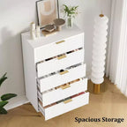 Commode à 5 tiroirs pour chambre à coucher, commode haute en bois de 119 cm avec poignées dorées, commode de rangement cannelée, commode de placard pour chambre à coucher