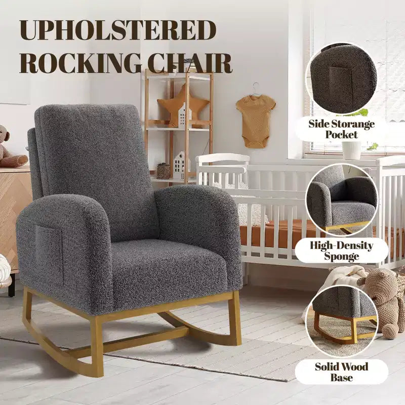 Fauteuil à bascule pour chambre de bébé - Fauteuil inclinable, planeur et bascule rembourré avec poches latérales pour salon, chambre à coucher, allaitement
