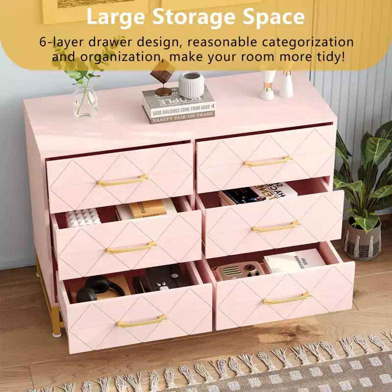 Commode en bois à 6 tiroirs pour placard, couloir, salon, chambre d'enfant