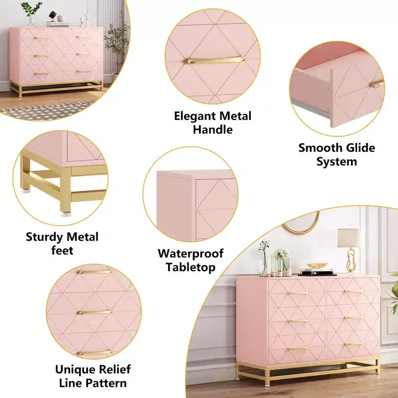 Commode en bois à 6 tiroirs pour placard, couloir, salon, chambre d'enfant