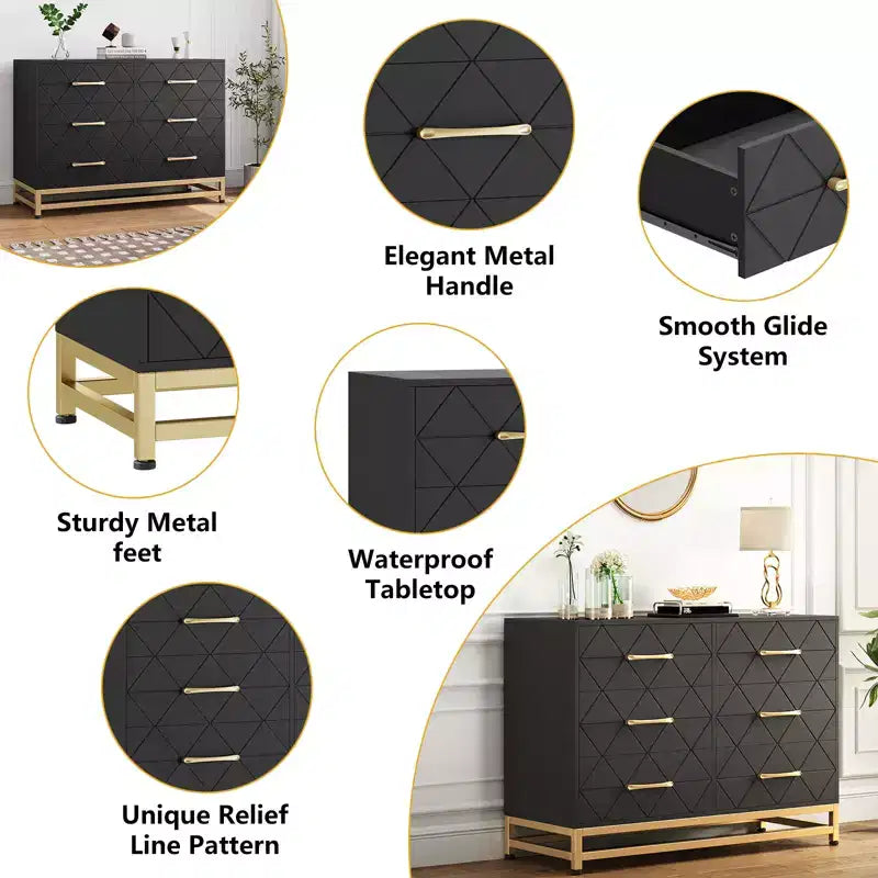 Commode en bois à 6 tiroirs pour placard, couloir, salon, chambre d'enfant