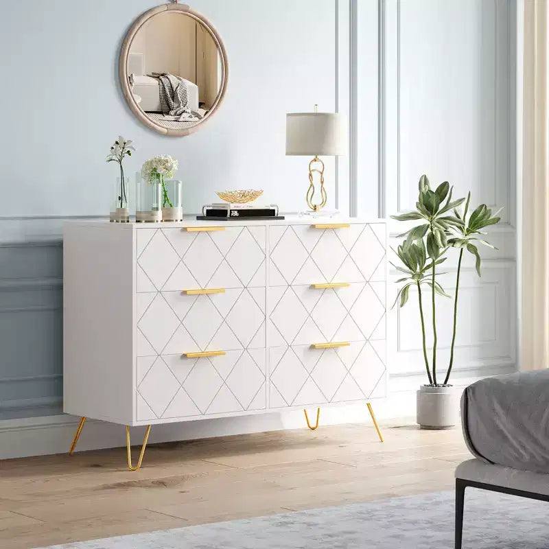 Commode en bois à 6 tiroirs pour placard, couloir, salon, chambre d'enfant