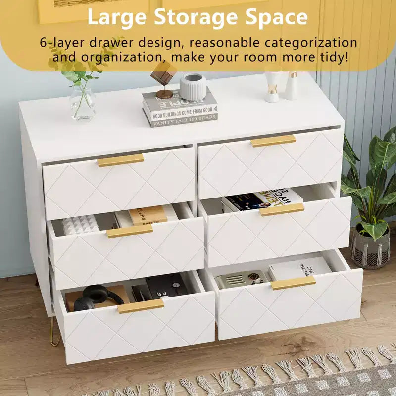Commode en bois à 6 tiroirs pour placard, couloir, salon, chambre d'enfant