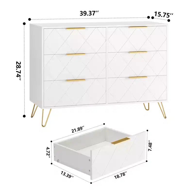 Commode en bois à 6 tiroirs pour placard, couloir, salon, chambre d'enfant