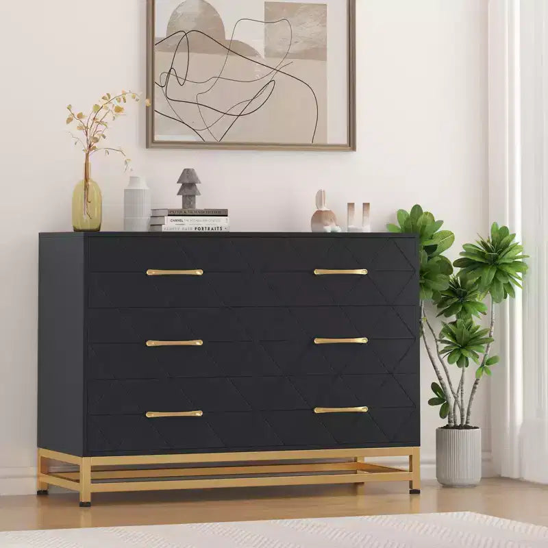 Commode en bois à 6 tiroirs pour placard, couloir, salon, chambre d'enfant