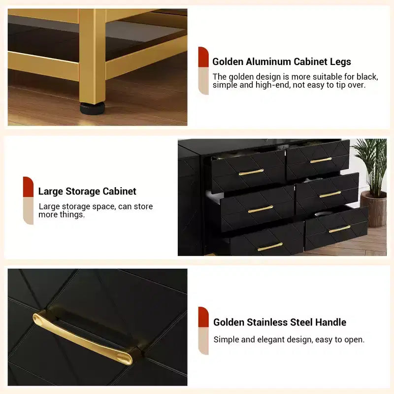 Commode en bois à 6 tiroirs pour placard, couloir, salon, chambre d'enfant