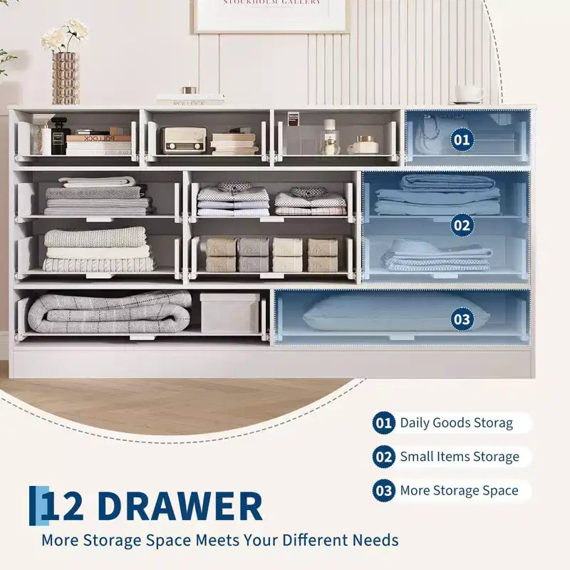 Commode moderne à 12 tiroirs, commodes en bois pour chambre à coucher, commode en bois pour vêtements, meuble de rangement pour salon, commode support TV