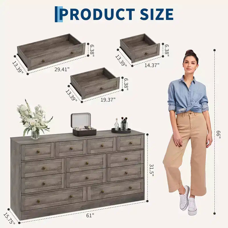 Commode moderne à 12 tiroirs, commodes en bois pour chambre à coucher, commode en bois pour vêtements, meuble de rangement pour salon, commode support TV