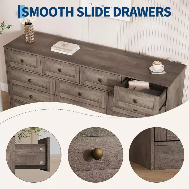Commode moderne à 12 tiroirs, commodes en bois pour chambre à coucher, commode en bois pour vêtements, meuble de rangement pour salon, commode support TV