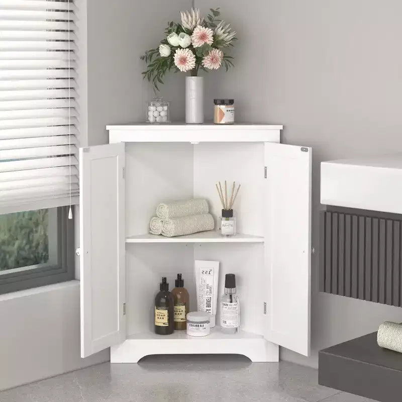 Meuble de Rangement d'Angle Autoportant pour Salle de Bain avec Étagère Réglable