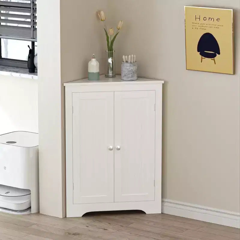 Meuble de Rangement d'Angle Autoportant pour Salle de Bain avec Étagère Réglable