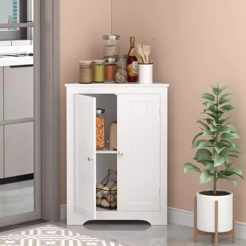 Meuble de Rangement d'Angle Autoportant pour Salle de Bain avec Étagère Réglable