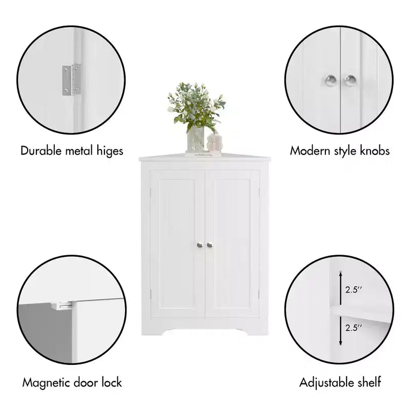Meuble de Rangement d'Angle Autoportant pour Salle de Bain avec Étagère Réglable