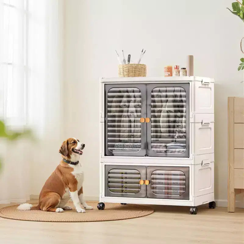 Penderie pour Animaux, Meuble de Rangement Empilable, Armoire à Vêtements, Organisateurs de Placard et Contenants de Rangement avec Portes, Roues et Tiges de Suspension