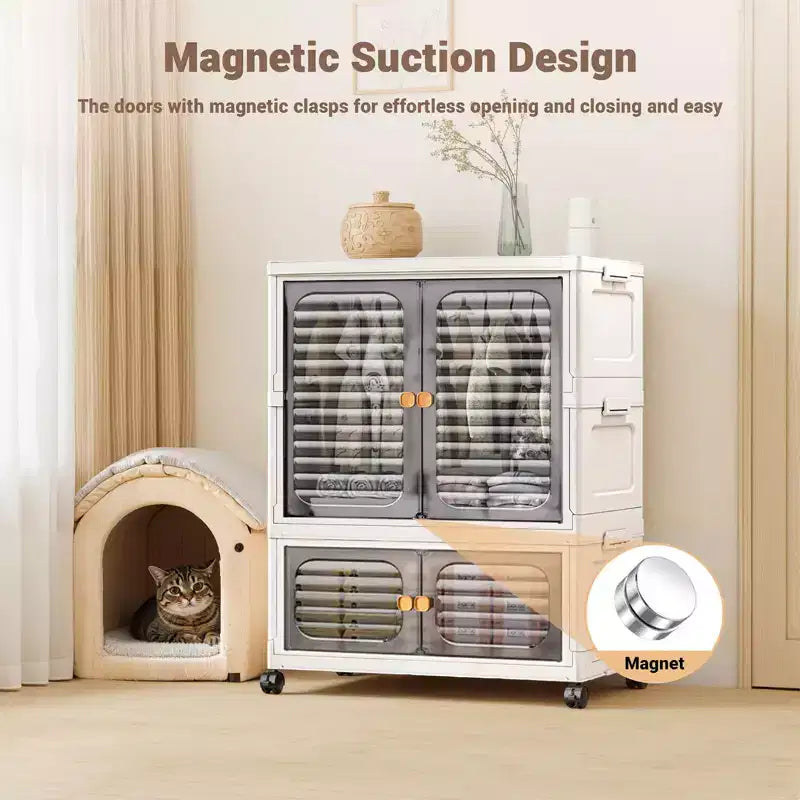 Penderie pour Animaux, Meuble de Rangement Empilable, Armoire à Vêtements, Organisateurs de Placard et Contenants de Rangement avec Portes, Roues et Tiges de Suspension