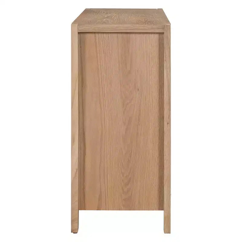 Buffet de salle à manger/salon en bois rétro 4 portes, style campagnard avec rangement, finition vieillie et étagères réglables, naturel