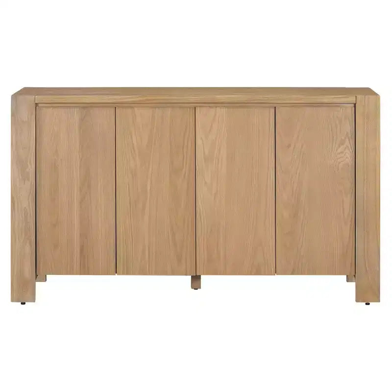 Buffet de salle à manger/salon en bois rétro 4 portes, style campagnard avec rangement, finition vieillie et étagères réglables, naturel