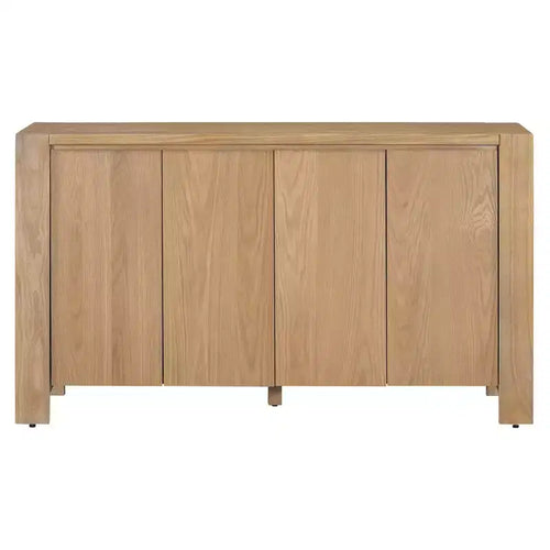 Buffet de salle à manger/salon en bois rétro 4 portes, style campagnard avec rangement, finition vieillie et étagères réglables, naturel
