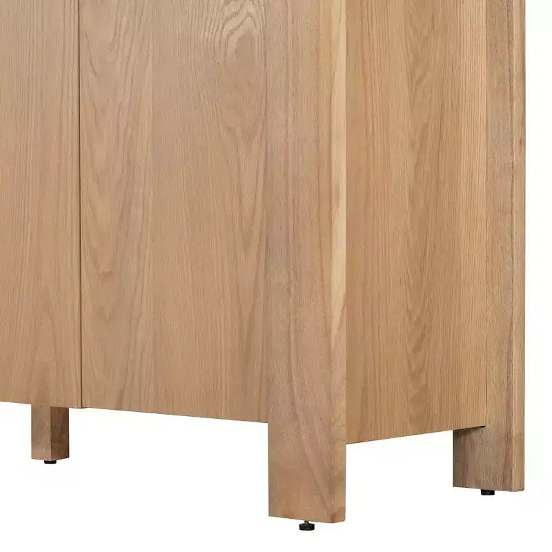 Buffet de salle à manger/salon en bois rétro 4 portes, style campagnard avec rangement, finition vieillie et étagères réglables, naturel