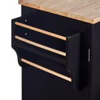 Îlot de cuisine roulant avec rangement, chariot de cuisine avec plateau en bois d'hévéa, 3 tiroirs, 2 étagères coulissantes et étagère interne, support à épices et support à torchons.