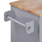 Îlot de cuisine roulant avec rangement, chariot de cuisine avec plateau en bois d'hévéa, 3 tiroirs, 2 étagères coulissantes et étagère interne, support à épices et support à torchons.