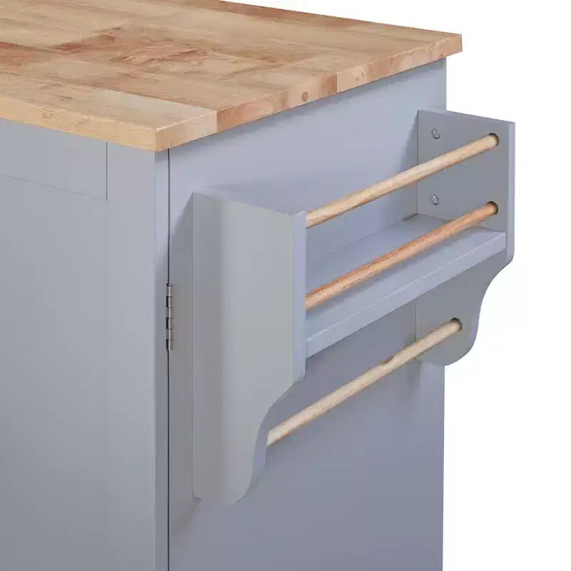 Îlot de cuisine roulant avec rangement, chariot de cuisine avec plateau en bois d'hévéa, 3 tiroirs, 2 étagères coulissantes et étagère interne, support à épices et support à torchons.