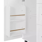 Îlot de cuisine roulant avec rangement, chariot de cuisine avec plateau en bois d'hévéa, 3 tiroirs, 2 étagères coulissantes et étagère interne, support à épices et support à torchons.