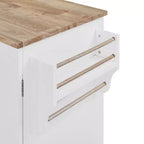 Îlot de cuisine roulant avec rangement, chariot de cuisine avec plateau en bois d'hévéa, 3 tiroirs, 2 étagères coulissantes et étagère interne, support à épices et support à torchons.
