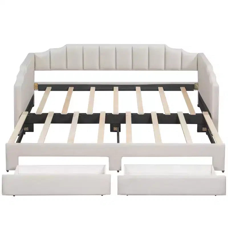 Lit de repos rembourré Twin XL avec 2 tiroirs de rangement, extensible en lit King Size