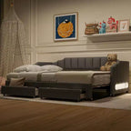 Lit de repos rembourré Twin XL avec 2 tiroirs de rangement, extensible en lit King Size