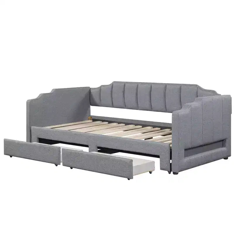 Lit de repos rembourré Twin XL avec 2 tiroirs de rangement, extensible en lit King Size