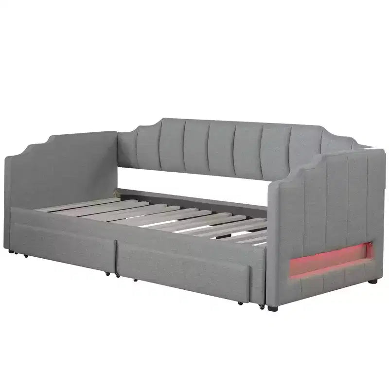 Lit de repos rembourré Twin XL avec 2 tiroirs de rangement, extensible en lit King Size