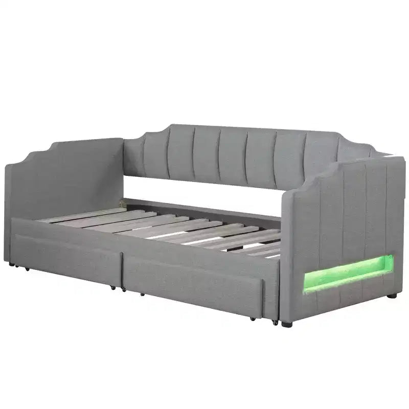 Lit de repos rembourré Twin XL avec 2 tiroirs de rangement, extensible en lit King Size