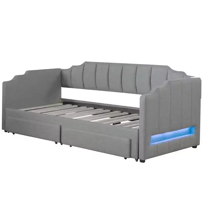 Lit de repos rembourré Twin XL avec 2 tiroirs de rangement, extensible en lit King Size