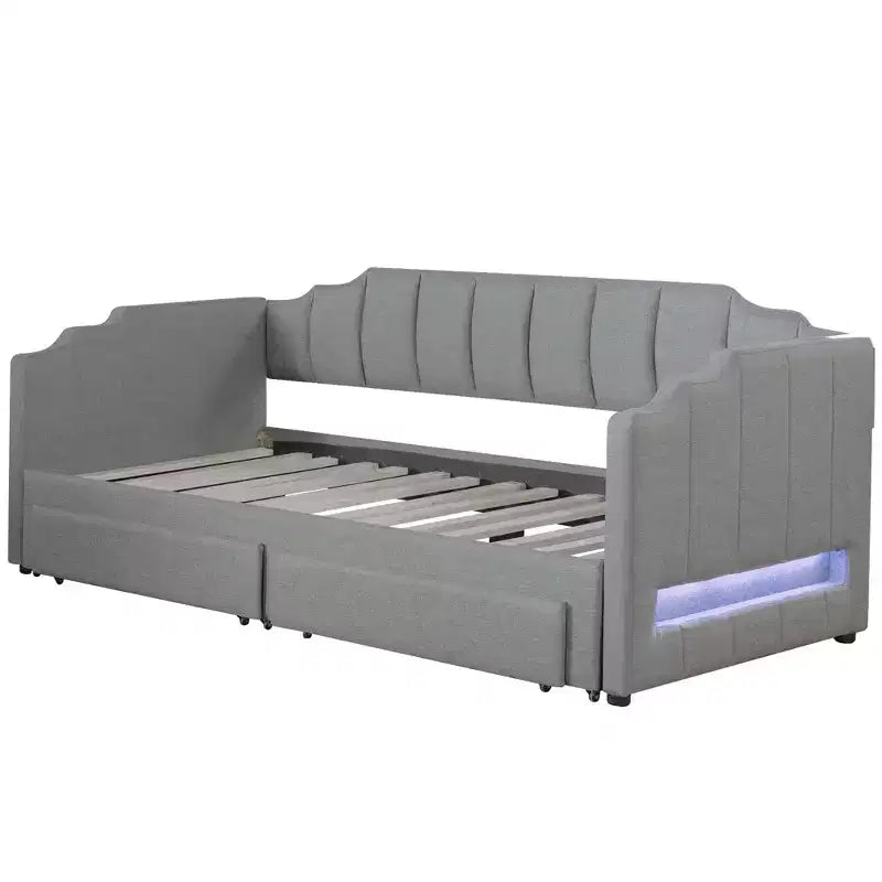 Lit de repos rembourré Twin XL avec 2 tiroirs de rangement, extensible en lit King Size