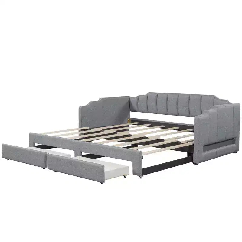 Lit de repos rembourré Twin XL avec 2 tiroirs de rangement, extensible en lit King Size