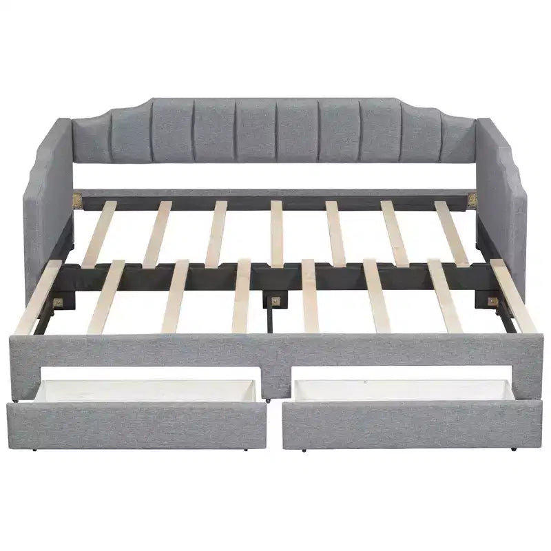 Lit de repos rembourré Twin XL avec 2 tiroirs de rangement, extensible en lit King Size